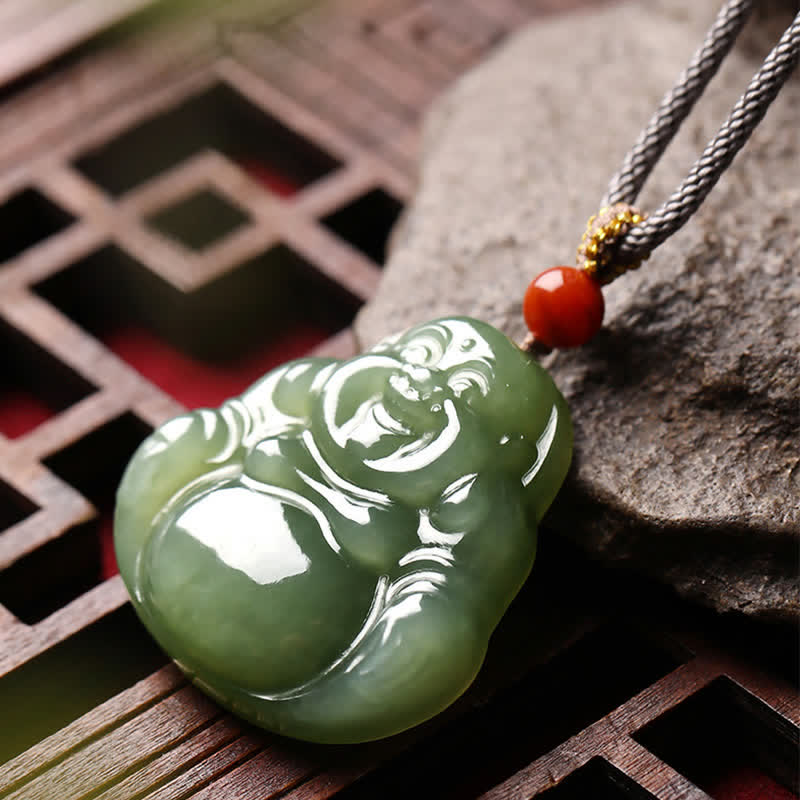 Lachender Buddha Hetian Jade Fülle Halskette String Anhänger - image 4