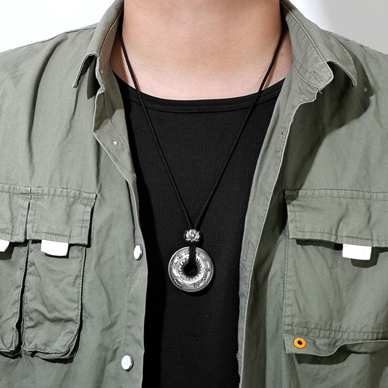 999 Sterling Silber Herz Sutra Lotus Peace Schnalle Halskette Anhänger - image 3