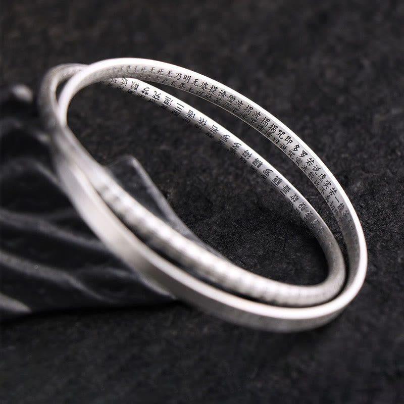 Buddha Stones 999 Sterling Silber Herz Sutra Geschnitzter Schutzarmband Armreif - image 5