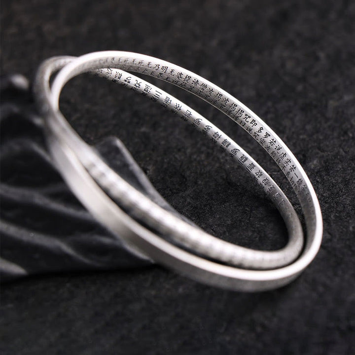 Buddha Stones 999 Sterling Silber Herz Sutra Geschnitzter Schutzarmband Armreif - image 5
