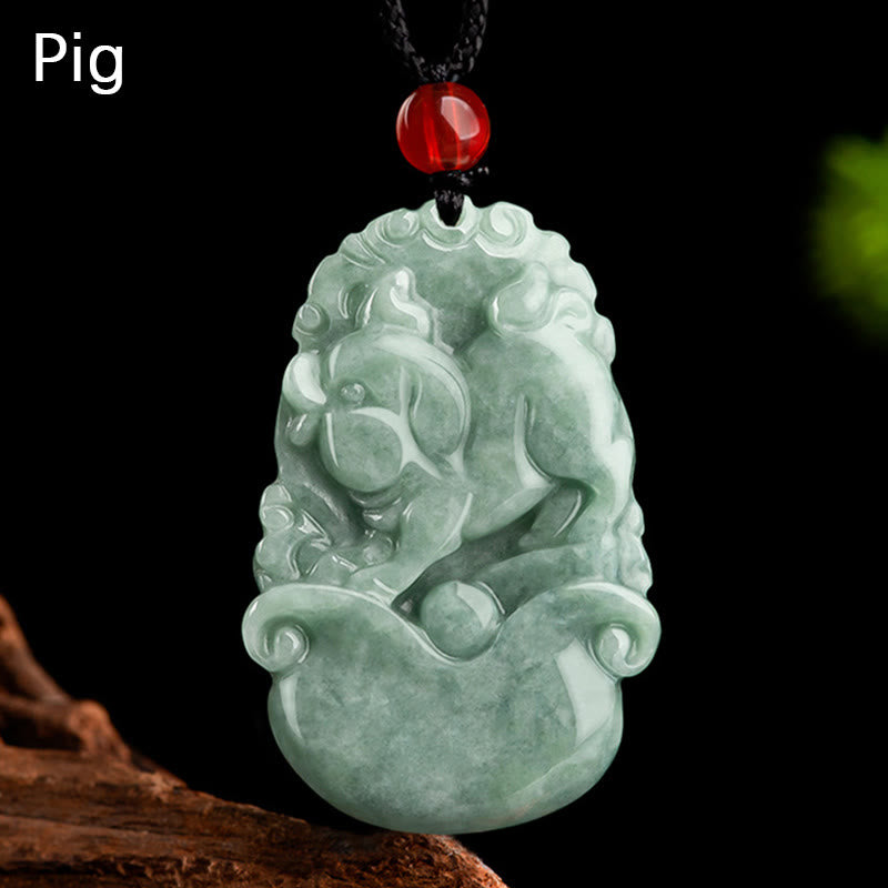 Halskette mit Buddha Stonesn, natürlicher grüner Jade, 12 chinesische Sternzeichen, Glück, Wohlstand