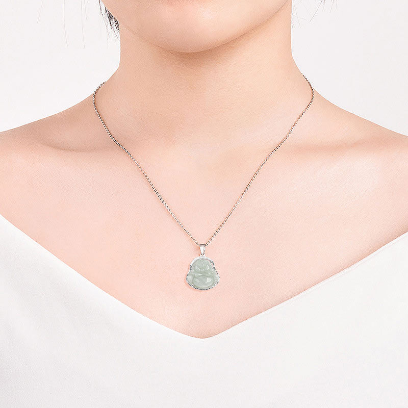 Buddha Stones 925 Sterling Silber Lachender Buddha Jade Glück Ruhe Halskette Kettenanhänger - image 3