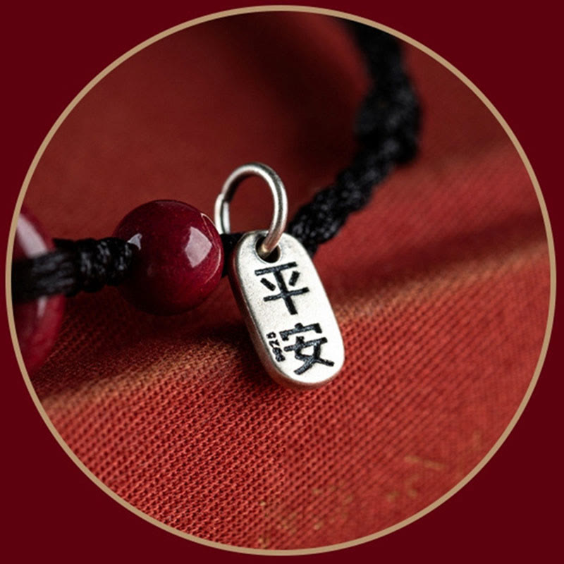 Buddha Stones, handgefertigt, Zinnober-Friedensschnalle, sicheres und gesundes Charm-Segen-Armband, Fußkettchen