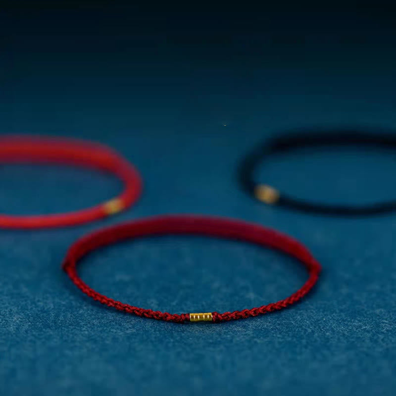 Buddha Stones 925 Sterling Silber Lucky Golden Bead Geflochtenes Armband Fußkettchen