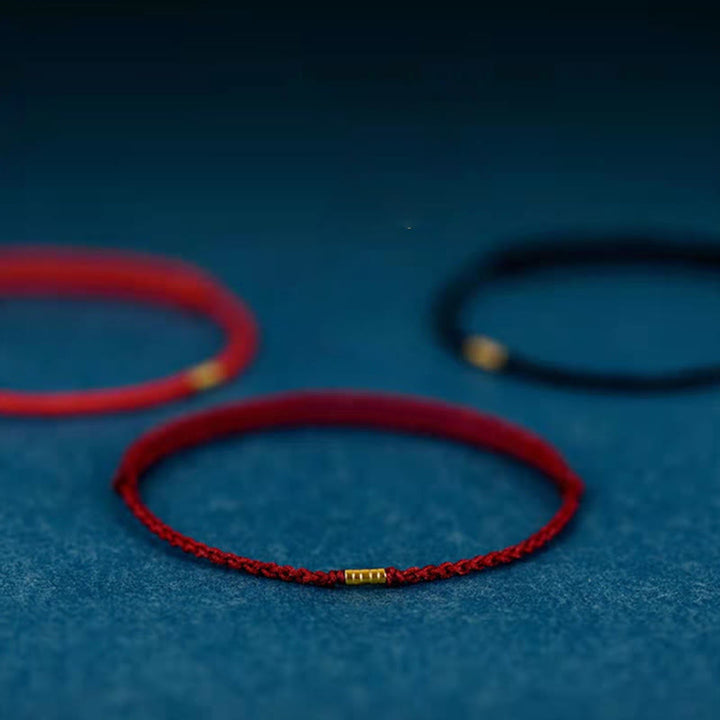 Buddha Stones 925 Sterling Silber Lucky Golden Bead Geflochtenes Armband Fußkettchen