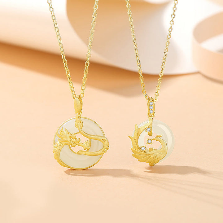 ❗❗❗Ein Blitzverkauf – Buddha Stones 925 Sterling Silber Jahr des Drachen Hetian Jade Goldener Drache Phönix Friedensschnalle Glückskettenanhänger - image 0