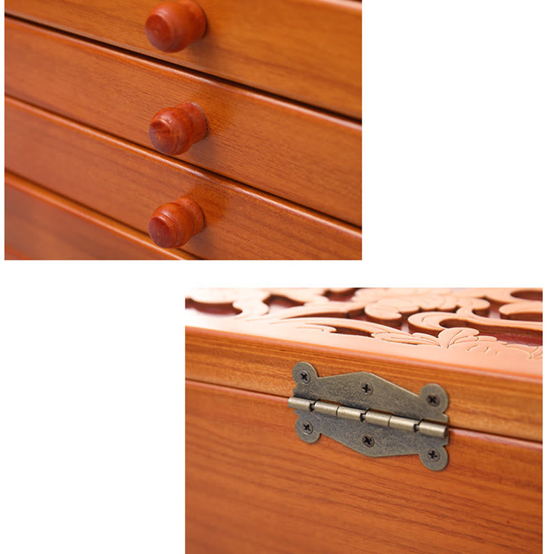 Buddha Stones, großes Fassungsvermögen, Vintage-Blumen, geschnitzte Holz-Schmuckschatulle, sechslagige Schmuck-Aufbewahrungsbox - image 13