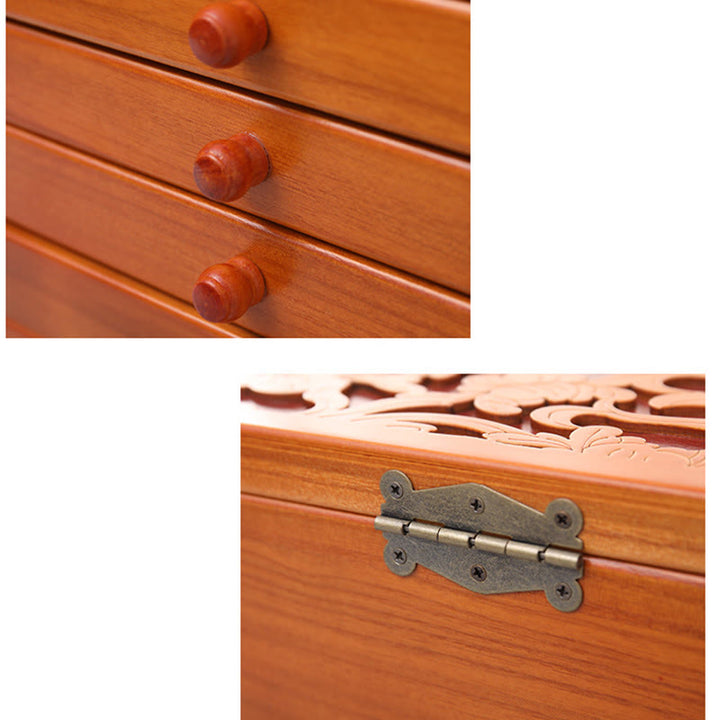 Buddha Stones, großes Fassungsvermögen, Vintage-Blumen, geschnitzte Holz-Schmuckschatulle, sechslagige Schmuck-Aufbewahrungsbox - image 13