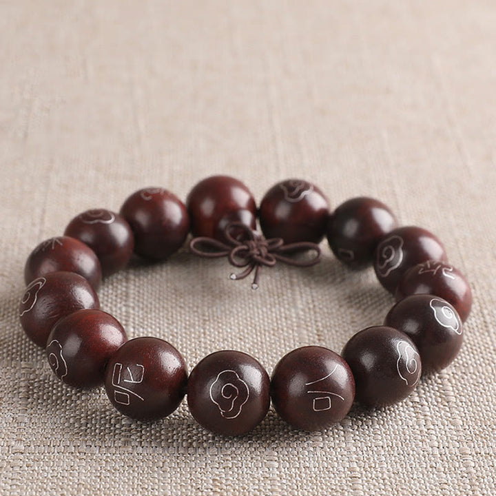 Buddha Stones, 925er-Sterlingsilber, eingelegtes kleines Blatt, rotes Sandelholz, Om Mani Padme Hum-Charakter, glückverheißende Wolken, Schutzarmband