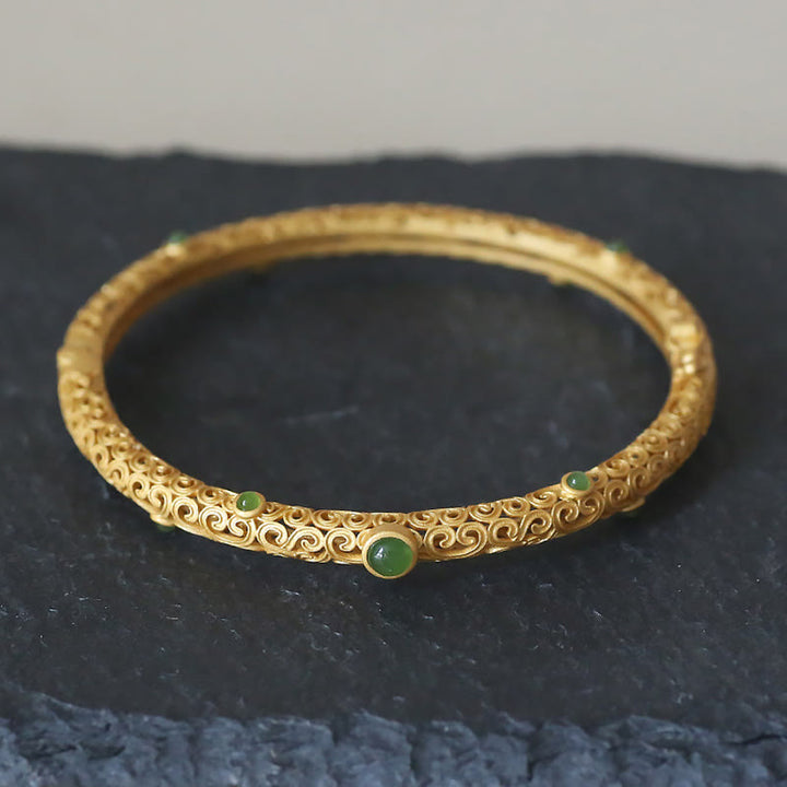 Buddha Stones Cyan Jade Kupfer Glücksverheißende Wolken Calm Healing Armband Armreif