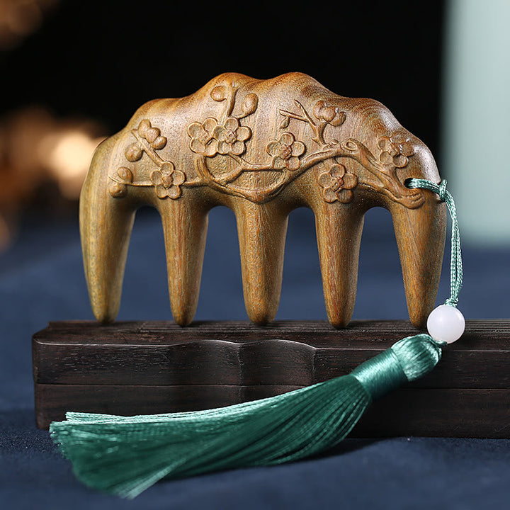 Grüner Sandelholz-Pflaumenblüten-Blumen-Lotus-Koi-Fisch mit beruhigender Quastenkammgravur