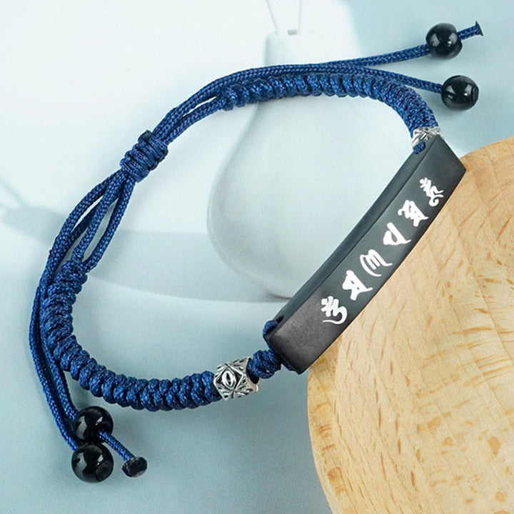 Buddha Steine Buddhismus Sechs Wahre Worte Holz Ebenholz Silber Eingelegten Schutz Armband