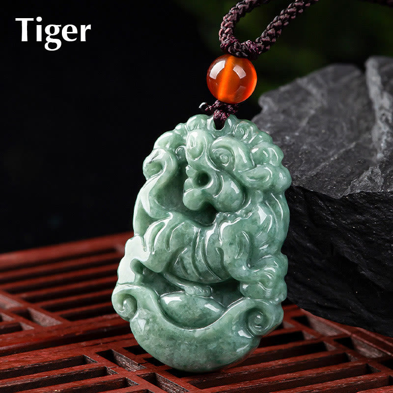 Buddha Stones, natürliche Jade, 12 chinesische Sternzeichen, Wohlstands-Halsketten-Anhänger - Tiger - image 18