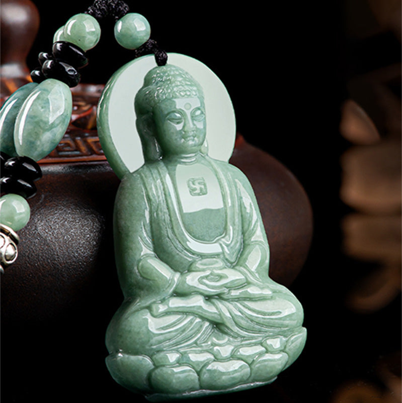 Buddha Stones Amitabha Buddha Jade Amulett Mitgefühl String Halskette - image 2