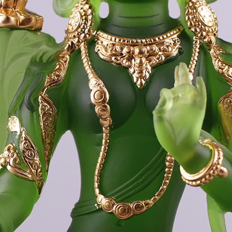 Bodhisattva Grüne Tara, handgefertigt, Liuli-Kristall, Kunststück, Schutz, Heimbüro, Statue, Dekoration - image 10