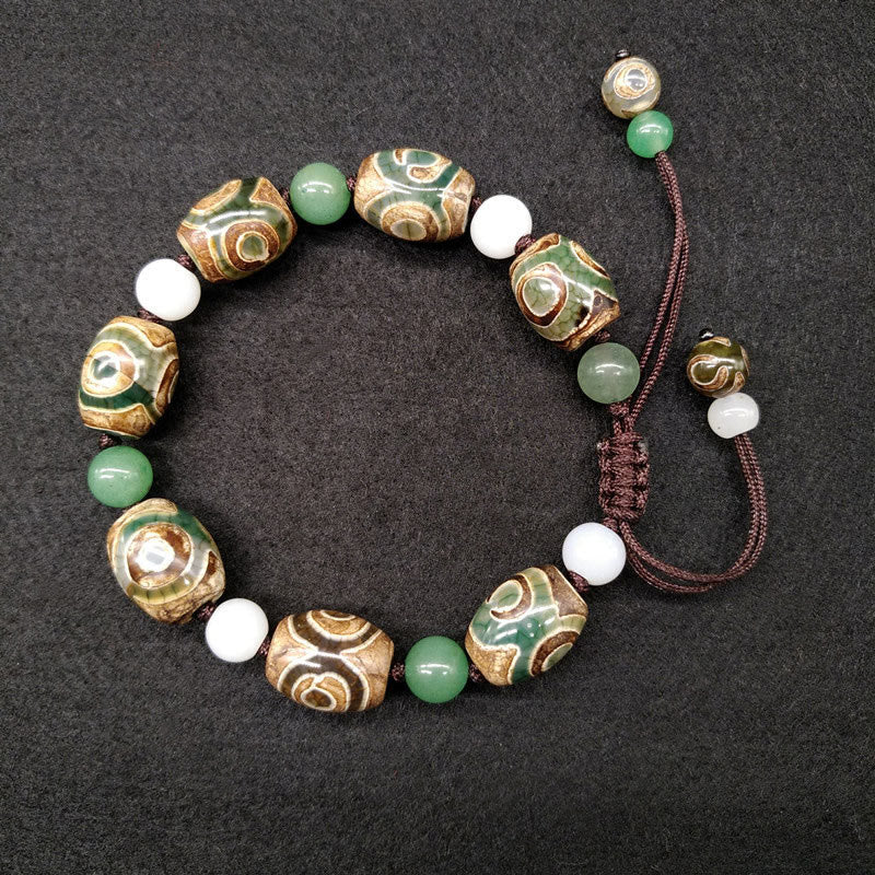 Buddha Stones Tibetisches Dreiäugiges Dzi-Perlen-Glücksschutz-Geflochtenes Armband