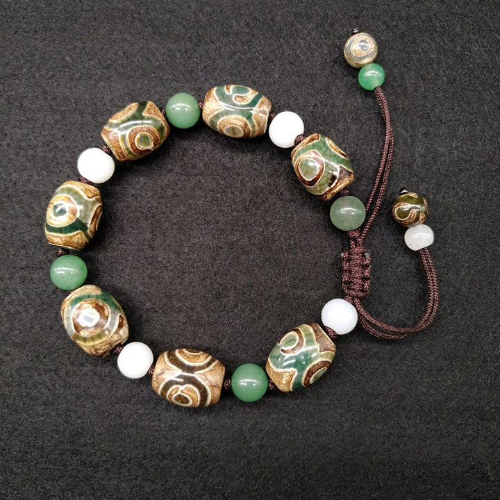 Buddha Stones Tibetisches Dreiäugiges Dzi-Perlen-Glücksschutz-Geflochtenes Armband