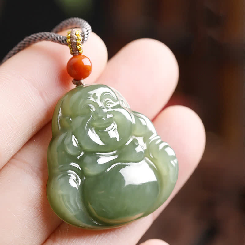 Lachender Buddha Hetian Jade Fülle Halskette String Anhänger - image 3