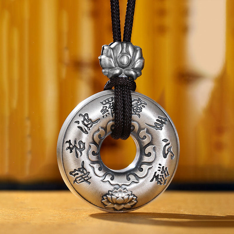 999 Sterling Silber Herz Sutra Lotus Peace Schnalle Halskette Anhänger - image 5