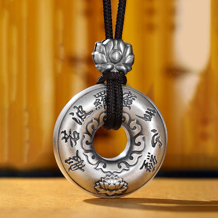 999 Sterling Silber Herz Sutra Lotus Peace Schnalle Halskette Anhänger - image 5