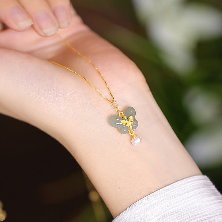 925 Sterling Silber natürliche Hetian Jade Cyan Jade Glück lachender Buddha Schmetterling Halskette Anhänger - Schmetterlingsperle - image 33