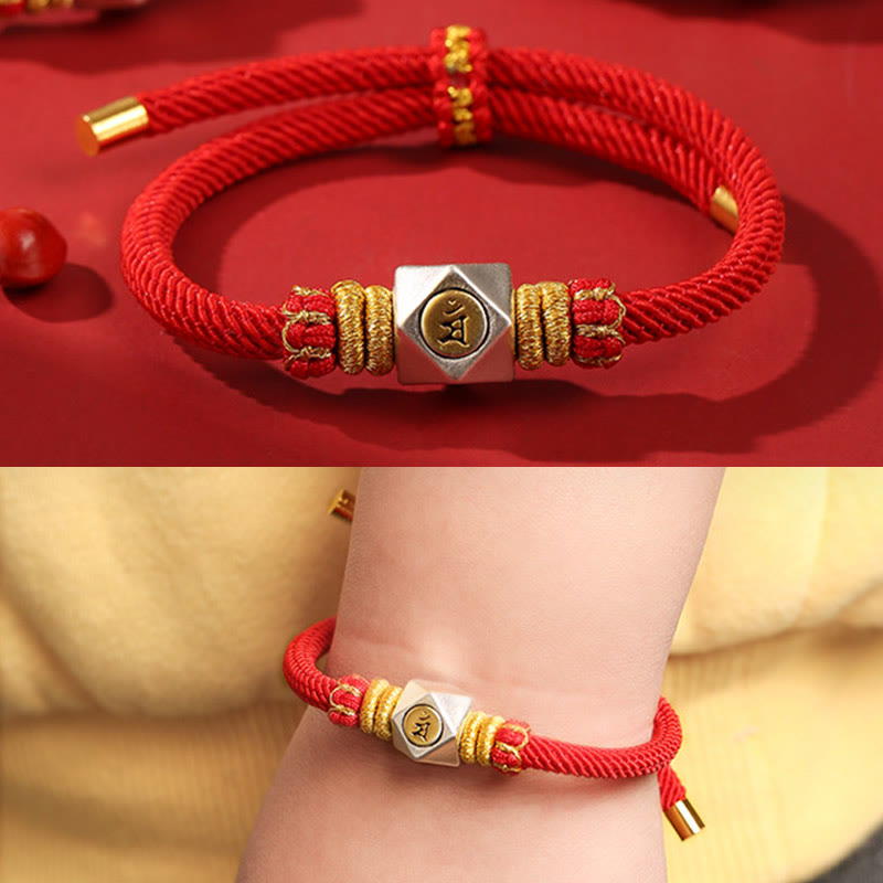Buddha Stones 999 Sterling Silber Chinesisches Sternzeichen Natal Buddha Rotes Seil GlĂŒck StĂ€rke Handgefertigtes Kinderarmband