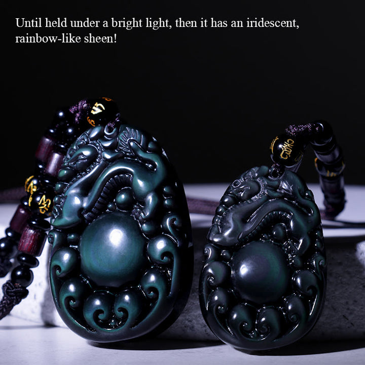 Buddha Stones Tibetische positive Regenbogen-Obsidian-PiXiu-Halskette - image 2