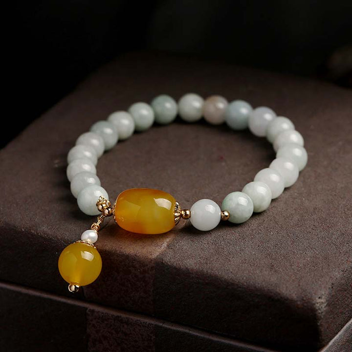 Buddha Stones Schutzarmband aus natürlichem Weiß Jade-Achat