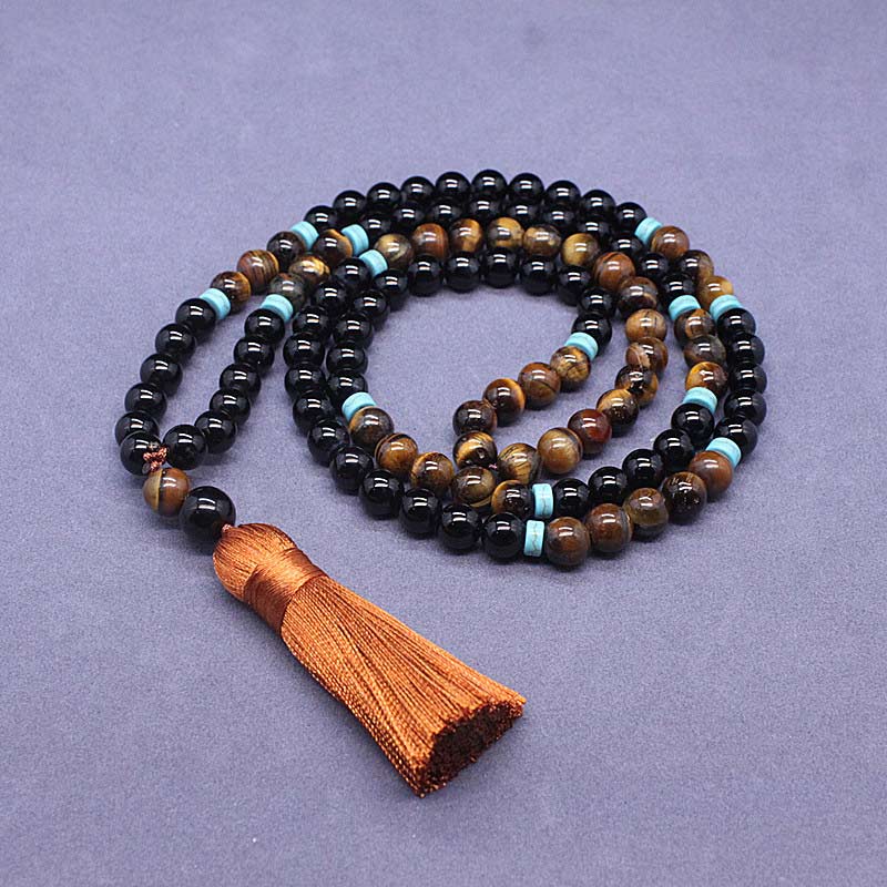 Buddha Stones, tibetischer schwarzer Onyx, friedliches Mala-Set