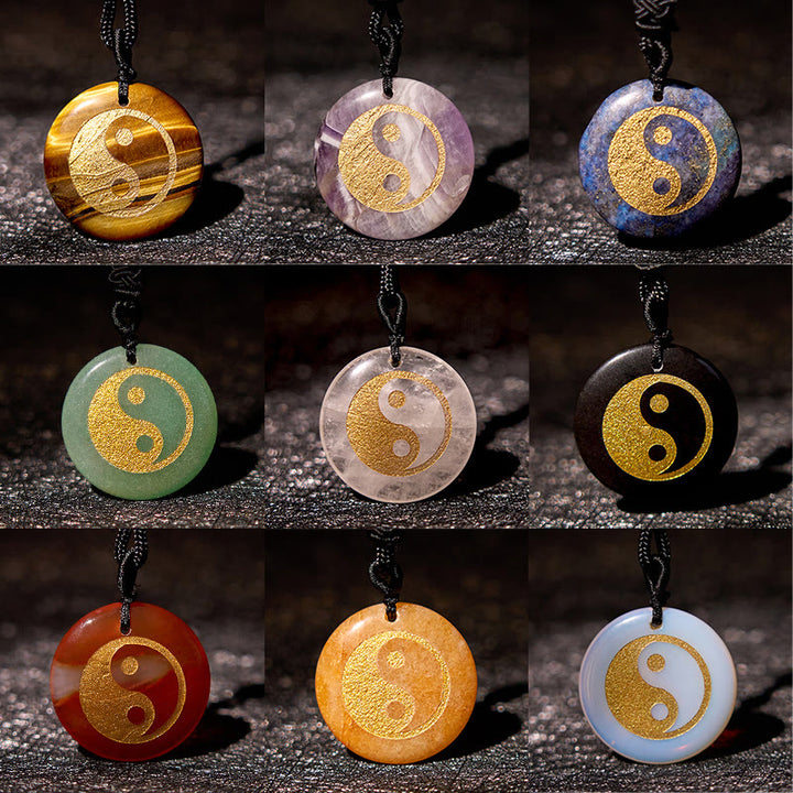 Buddha-Steine, verschiedene Kristalle, Amethyst, Tigerauge, grüner Aventurin, Yin Yang, spiritueller Halskettenanhänger