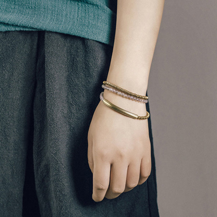 Tibetisches dreifach gewickeltes Armband mit verschiedenen Achatsteinen und Kupferschutz