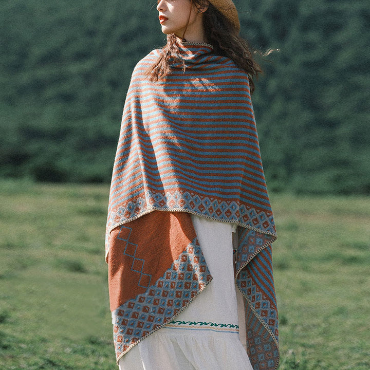 Buddha Stones Tibetischer Schal, gestreift, Rautenmuster, für den Winter, warm, weich