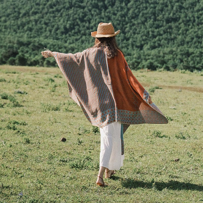 Buddha Stones Tibetischer Schal, gestreift, Rautenmuster, für den Winter, warm, weich