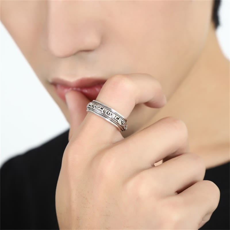 Buddha Stones, tibetischer Om Mani Padme Hum PiXiu, gravierter, drehbarer Ring für Reichtum und Glück