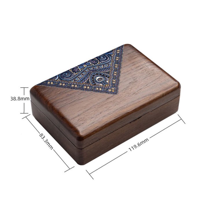 Vintage handgemachte Schmuckaufbewahrungsbox aus schwarzem Walnussholz mit Spiegel