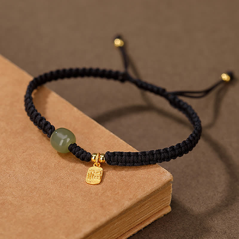 Buddha Stones 925 Sterling Silber Hetian Jade Segen Reichtum rote Schnur Armband