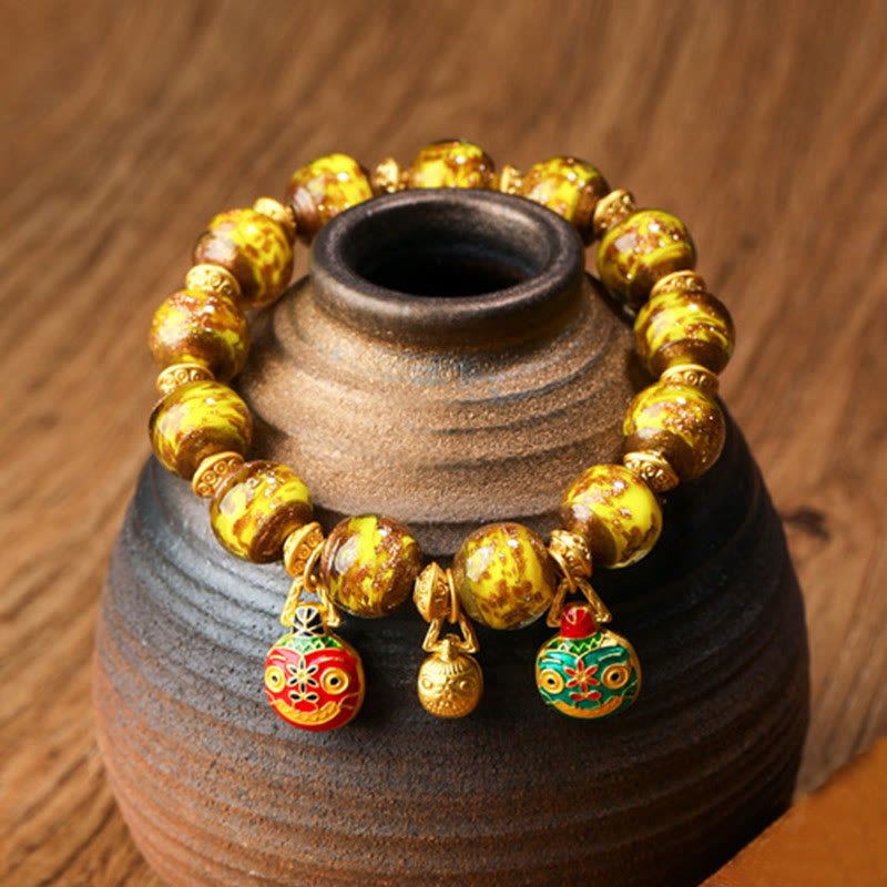 Buddha Stones Gold Schlucktier Familie Charm Liuli Glasperlen Glücksarmband