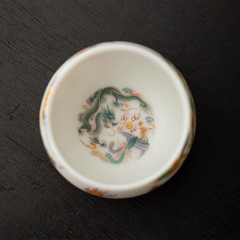 Buddha Stones, Drache, Phönix, verheißungsvolle Wolken, Keramik-Teetasse, Kung-Fu-Teetasse