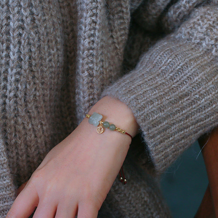 Buddha Stones Chinesisches Sternzeichen Tiger Jade Wohlstand Rotes Schnurarmband