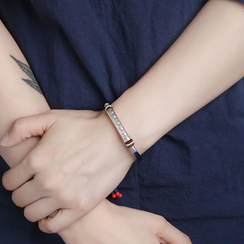 Buddha Stones 999 Sterling Silber Om Mani Padme Hum Schutz Stärke String Armband