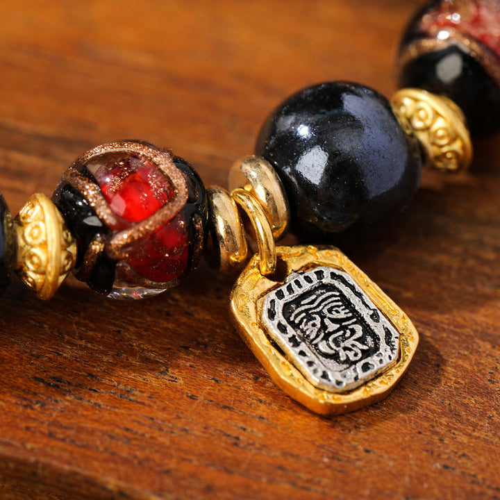 Buddha Stones, tibetische Zakiram-Göttin des Reichtums, Liuli, Glas, Weihrauch, Asche, Porzellanperlen, Glücksarmband