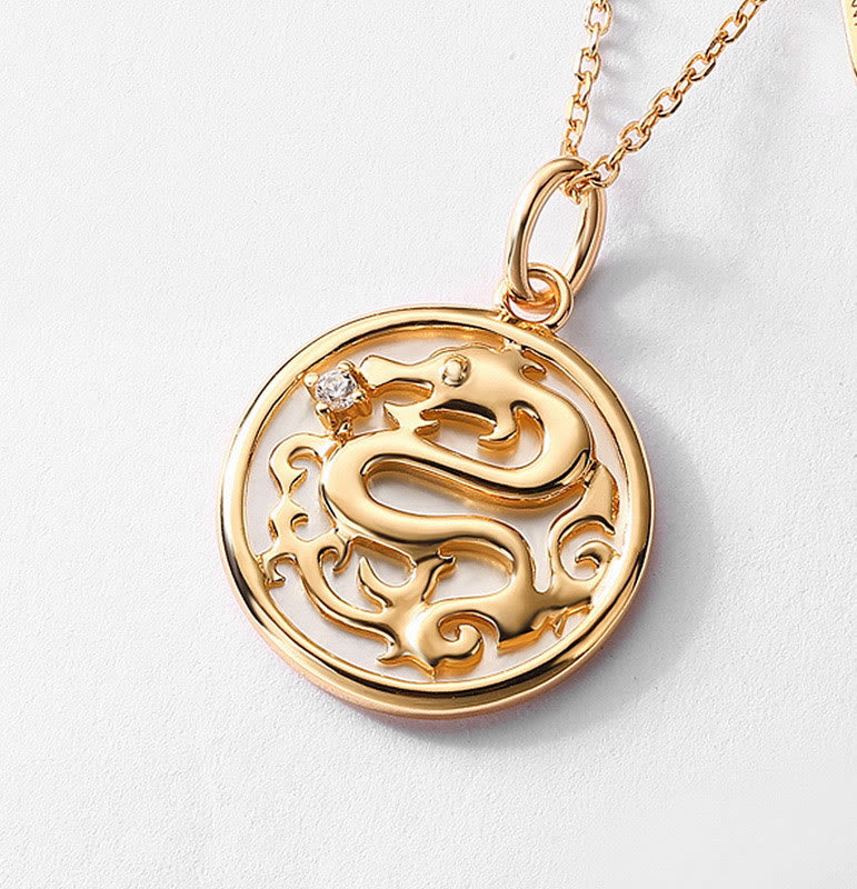 ❗❗❗Ein Blitzverkauf – Buddha Stones 925 Sterling Silber Tridacna Stein Jahr des Drachen Fu Charakter Glück Stärke Halskettenanhänger