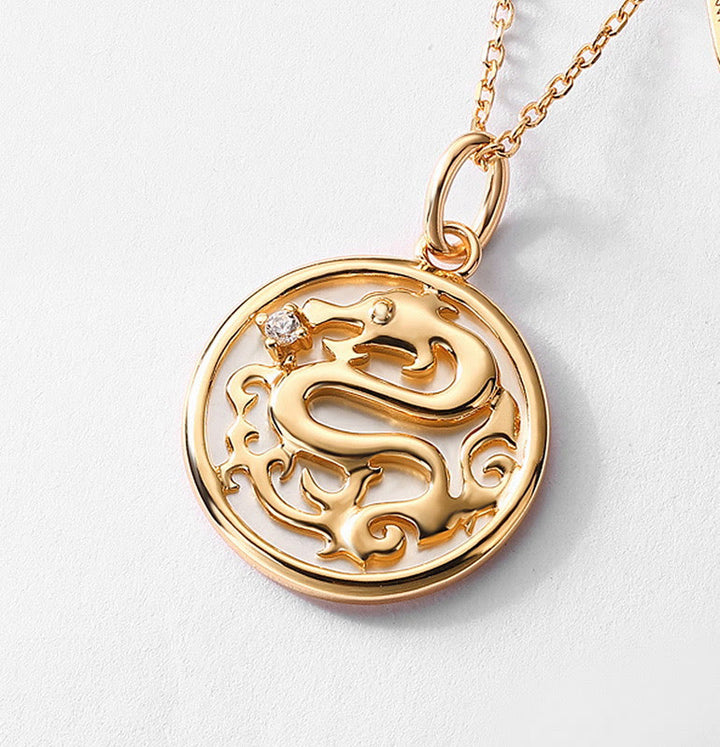 ❗❗❗Ein Blitzverkauf – Buddha Stones 925 Sterling Silber Tridacna Stein Jahr des Drachen Fu Charakter Glück Stärke Halskettenanhänger