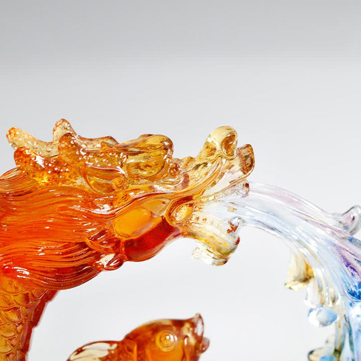 Buddha Stones, Feng Shui, Drache, Koi-Fisch, handgefertigt, Liuli-Kristall, Kunststück, Dekoration für Zuhause und Büro