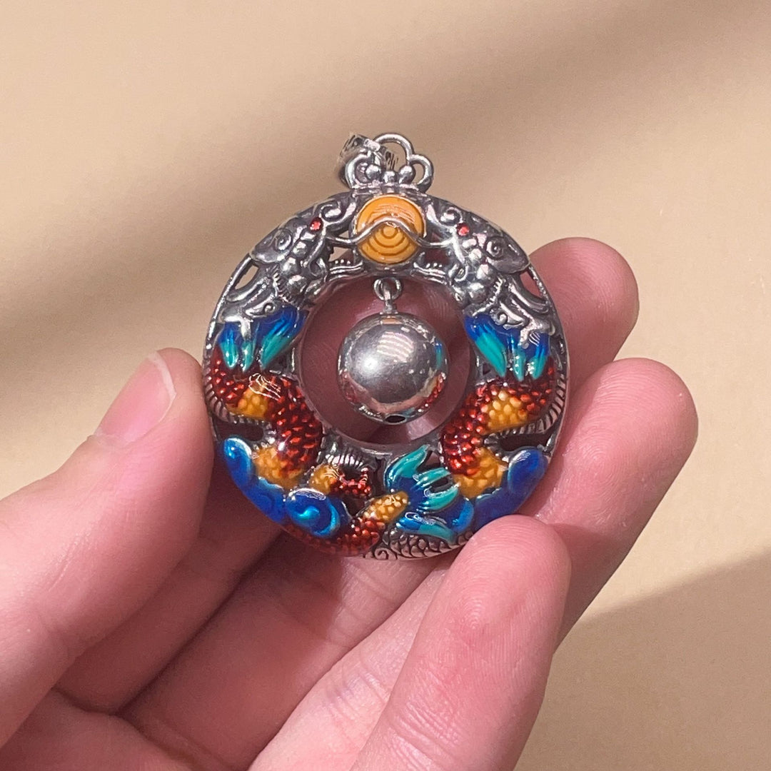 Buddha Stones Jahr des Drachen Bunte doppelte Drachen spielen Perlen Kupfer Schutz Halskette Anhänger