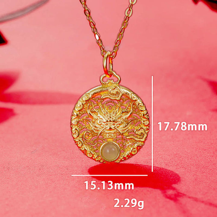 Buddha Stones 925 Sterling Silber Jahr des Drachen runder natürlicher Hetian-Jade-Intarsien-Halskettenanhänger