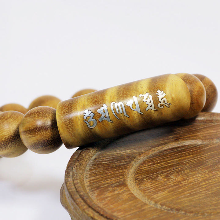 Buddha Stones 999 Sterling Silber Grünes Sandelholz Om Mani Padme Hum Drache Phönix Dharmachakra Eingelegtes Friedensarmband