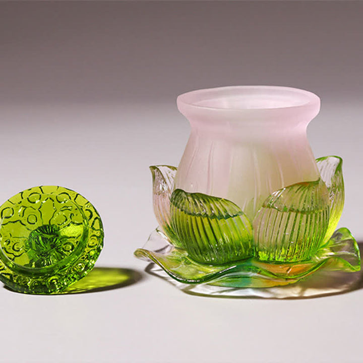 Feng Shui Lotus, handgefertigtes Liuli-Kristall-Kunststück, Heimbüro-Dekoration