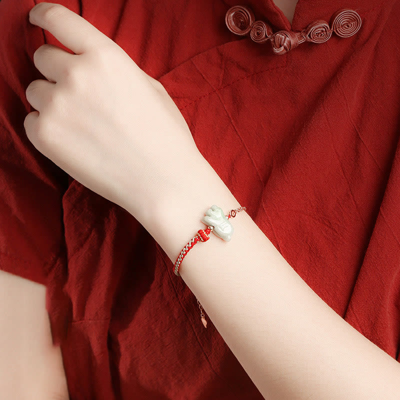 Buddha Stones 925 Sterling Silber Jahr des Drachen Chinesisches Sternzeichen Jade Glückskettenarmband