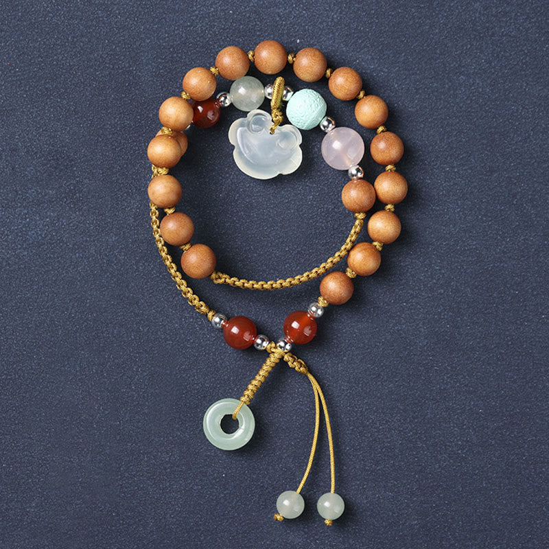 Buddha Stones Grünes Sandelholz-Chalcedon-Peace-Schnalle-Charm-Beruhigendes Doppelwickelarmband